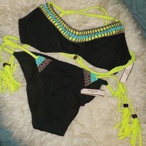 NWT VS Neon Macrame Black bikini set